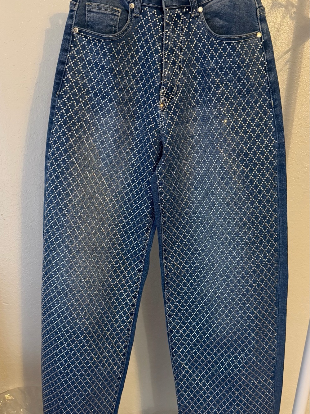 Blue Patterned Men’s Jeans with Stud Detail